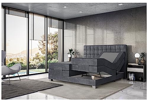 MEBLINI Boxspringbett Elektrisch Verstellbar - Gepolstert Doppelbett mit Matratzen und Toppers - Polsterbett - Bett mit Kopfteil - Edison - 120x200 - H3/Dunkelgrau Samt
