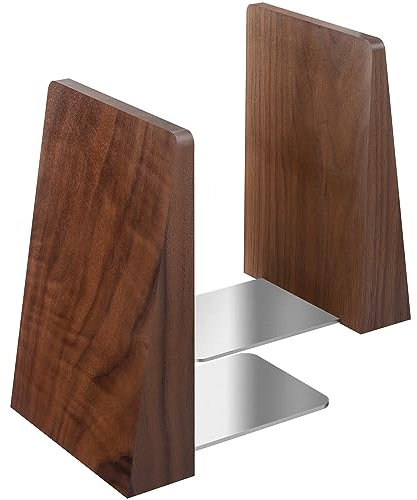 Drelifam Serre-livres en noyer très résistant fait à la main pour étagères et serre-livres décoratifs pour contenir des livres lourds (bois de noyer, grand)