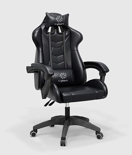 Cybert Sedia da Gaming Gamer Poltrona da Ufficio Scrivania Girevole Braccioli Design Ergonomico Supporto Lombare Meccanismo di Inclinazione (Nero)