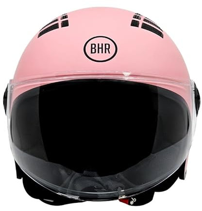Casque Demi-Jet BHR 834 Flow - Casque Moto d'été Homologué ECE 22.06 avec 16 Trous de Ventilation - Casque avec Visière Anti-Rayures et Fermeture Micrométrique - Rose Mat XS