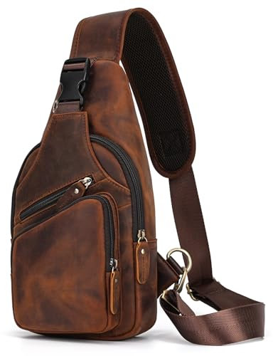 newsbirds Herren Echtes Leder Brusttasche Umhängetasche Sport Outdoor Messenger Bag Wanderrucksäcke, 9455 Braun