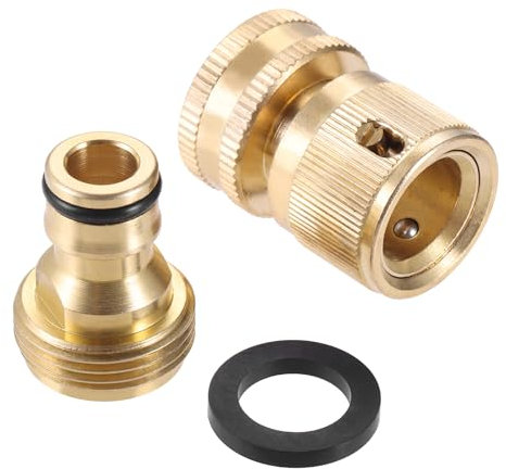 BOWAREPRO 2 Stück Garten Schnellkupplung Adapter 3/4 Zoll, Messing Schnellkupplung, Gartenschlauch Verbinder Vollmessing, Anschlüsse für Wasserschlauch Waschpistolen Schlauchverbinder