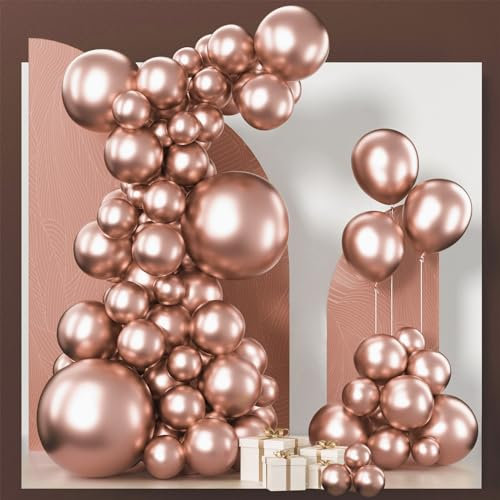 PartyWoo Metallic Rose Gold Balloons, 102 pcs Different Sizes Pack (18, 12, 10, 5 Inch) for Garland Arch Party Decorations, Rose Gold-G107