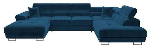 Mirjan24 Ecksofa Torezio Bis mit Bettkasten, Einstellbare Kopfstützen, Sofa mit Schlaffunktion, Eckcouch für Wohnzimmer, Polsterecke, U-Form Couch mit Bettfunktion (Manila 26, Seite: Rechts)