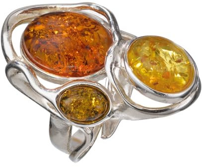BALTICANA JEWELRY Verstellbarer Ring aus echtem baltischen Bernstein und Sterlingsilber, Edelstein, Metall, Bernstein, Metall, Bernstein