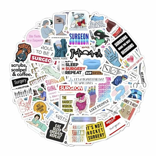 100 Stück Chirurgie-Aufkleber für Wasserflasche und Laptop – Chirurgie-Partygeschenke und Dekorationen, wasserdichte Vinyl-Aufkleber, medizinische und Gesundheitswesen-Aufkleber