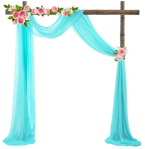 Mateju Hochzeit Vorhang Hochzeitsbogen, Chiffon Tüll Stoff Querbehang Deko Gardinen Hintergrund Foto Hintergrund für Dekoration Torbogen Zeremonie Geburtstag (75x600cm,Türkis)