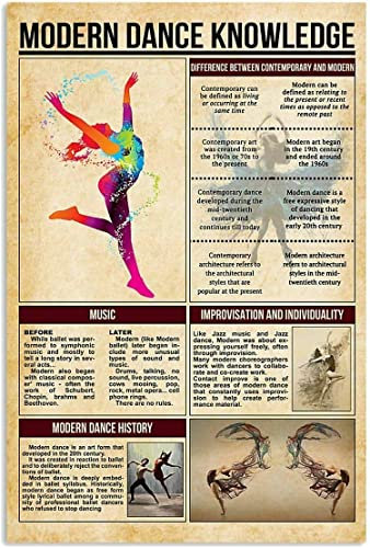 Modern Dance Knowledge Metallschilder Vintage Modern Dance History Features Infografik Retro Wandkunst Poster Tanzstudio Wandkunst Dekor Zimmer Zuhause Wissenschaft Blechschild Plakette 8x12 Zoll