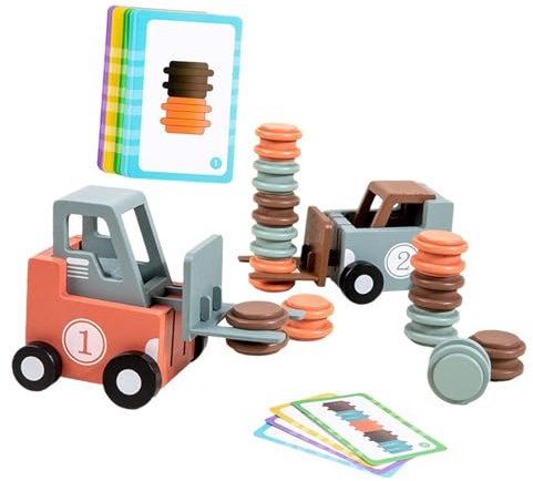 harayaa Gabelstapler Spielzeug, Stapelspielzeug, Pädagogische Entwicklung, Kreativ, Holz, 2 Spieler, Technik, Fahrzeugtransport für
