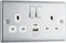 BG Electrical Double Switched Power Wall Plug Socket with Type A and Type C USB Charging Ports, Nexus Metal, Polished Chrome, 13A, 12W, NPC22UAC12W