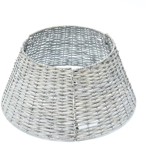 MARELIDA Weihnachtsbaumring Weidenkorb Umrandung Abdeckung für Baumständer Baumrock mit Haken und Ösen grau 3teilig (57cm)