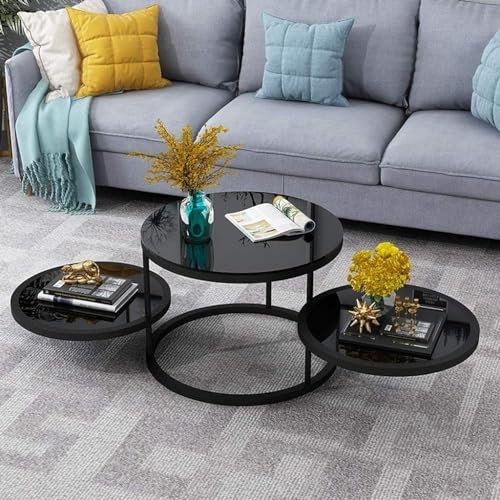 CuNtoHHH Drehbarer Couchtisch mit 3 Ebenen, kreativer runder Beistelltisch aus Schmiedeeisen, um 360 ° drehbarer Beistelltisch mit Platte aus gehärtetem Glas, Satztische (Farbe: 2#)