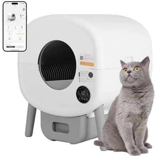 RUYICZB Arenero Gatos Autolimpiable, Limpieza Automática De La Bandeja Sanitaria, Control App, Gran Capacidad De 76+13 L para Varios Gatos, Apta para Gatos De 1 Kg A 15 Kg