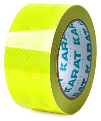 KARAT Reflektierendes Klebeband, selbstklebend & wasserdicht, 5cm x 10m, leuchtend gelb, zuschneidbares Warnband, Reflektorband, Signalband, Markierungsband, Sicherheitsband