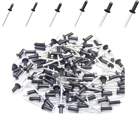 JXPXJMY 160 Pezzi Rivetti Ciechi, Kit di Rivetti Cavi in Alluminio Kit di Rivetti in Alluminio per la Costruzione di Componenti in Metallo Legno Plastica (nero), 6 Dimensioni, M3.2/M4/M5