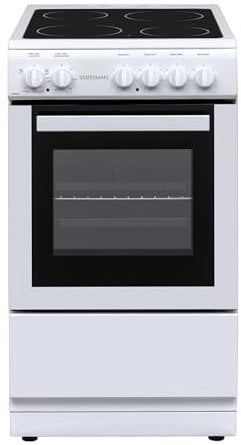Statesman C050ESCW Freestanding Single Cavity Electric Cooker With Ceramic Hob, 50 cm, 4 Hot Plates, Easy Clean, Adjustable Hight, White