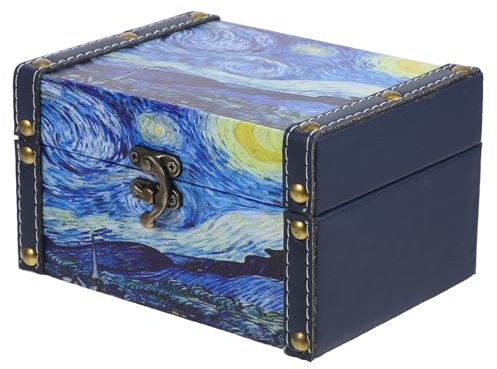 Cabilock Caja Decorativa De Madera Con Tapa Con Bisagras Cofre Del Vintage Organizador De Baratijas Antiguas Caja De Recuerdos Estuche De Joyería Con Patrón De Pintura Óleo