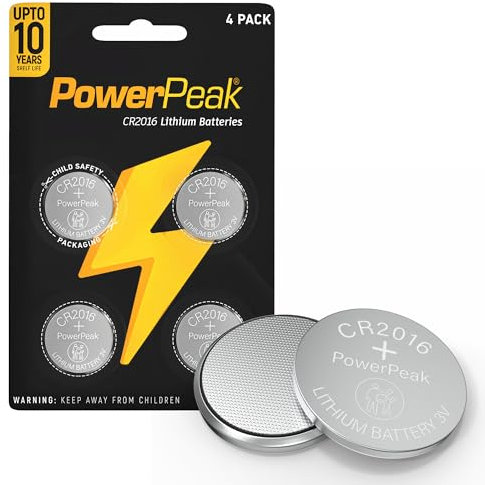 Power Peak CR2016 Battery - 3V Lithium Coin Cell Button Batteries - Suitable for Car Key Fob, Kitchen Scale, Watch, Remote Control, Toys - CR 2016 DL2016