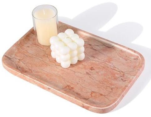 Karibiber Marble Vanity Tray, Bathroom Tray for Countertop, Decoration Dresser Organizer, Perfume, Jewelry Holder, Red Stone Serving for Kitchen Sink Storage(Spring Rose)