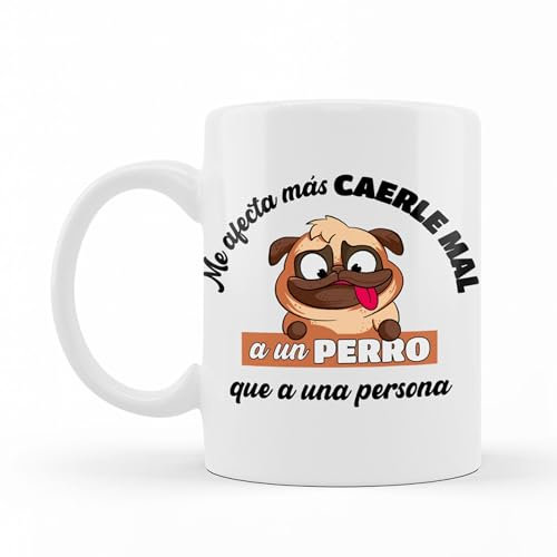 Wondernastic - Taza Me afecta más caerle mal a un perro que a una persona, 350 ml, Color Blanco, Cerámica, Apta para Lavavajillas y Microondas, Divertido y Original, Diseño Exclusivo