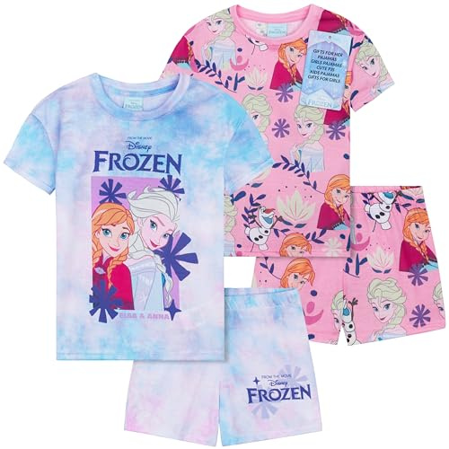 Get Trend Disney Frozen PJs for Girls Pack of 2 Short Sleeve Pyjamas Set for Kids Elsa Lounge Sets Nightwear Soft Comfy Sleepwear Gifts for Girls (4-5 Years, Blue/Pink Frozen)