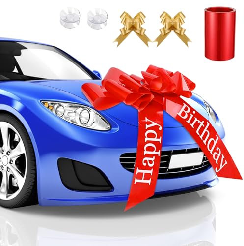 Ksvaye 58cm/23Zoll Große Geburtstagsschleife für Auto, Autoschleife Rot Große Schleife Geschenk Car Bow für Fahrrad und Schleife, für Party und Auto Deko