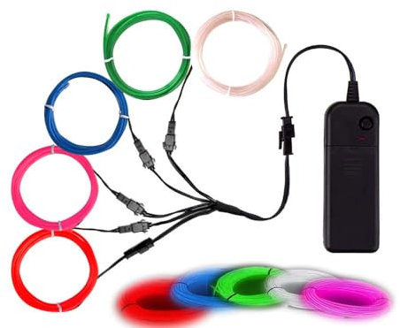 EL-Draht, Noise Reduction Neonlichter Draht 5 in 1 Meter, Elektrolumineszenzdraht für Halloween, Weihnachtsfest, DIY Dekoration…… (Bunt)