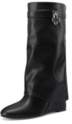 QUEEN HELENA Stivali con Zeppa a Gambale Largo Casual Donna K4007 (Nero, Sistema Taglie Calzature EU, Adulto, Donna, Numero, Media, 38)