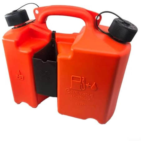 Yuanpgky Bidon de carburant combiné pour tronçonneuse | 5 L de carburant et d'huile de bar | Avec porte-outils pour tronçonneuses | Bec d'arrêt automatique | Design à double compartiment