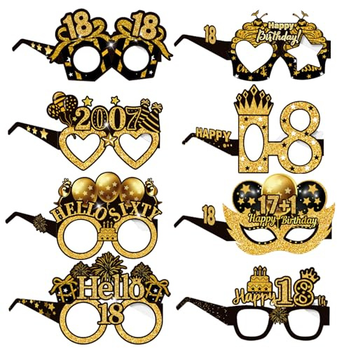 COLANANA Birthday Party Glasses Decoration,18th Birthday Party Decorations,8 Pieces Funny Paper 18th Birthday Eyeglasses Deco,Birthday Photo Booth Props Supplies for Women Men
