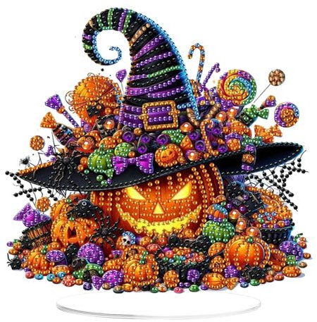 EOBROMD Diamond Painting Desktop Deko Kürbis, DIY 5D Diamond Painting Süßigkeiten Aufsteller, Halloween Diamant Painting Bilder Tischdeko Kunst Set für Geschenk Heimdekoration