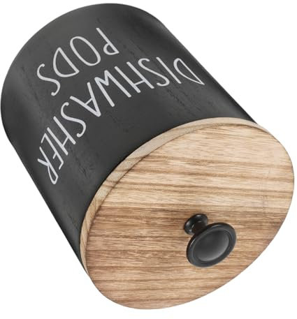 Mikinona Porte-dosettes pour Lave-Vaisselle Rond en Bois avec Couvercle Hermétique, Boîte De Rangement Solide pour Tablettes De Lessive, Accessoire La Cuisine Polyvalent, pour Organisation Maison