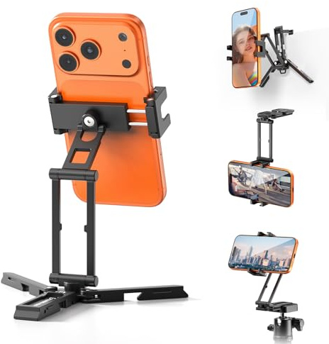 ULANZI SK29 Handy Stativ für Smartphone, 6-in-1 Umkehrbarer Handystativhalter Kompatibel mit Uka und Arca, Mini Faltbare Tripod aus Aluminium mit 2 Cold Shoe, Selfie Stick Stativ für iPhone/Android