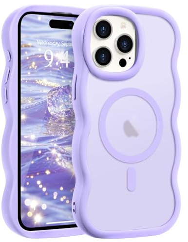Pepmune Cover Magnetica per iPhone 15 Pro Max Custodia Compatibile con Magsafe Cornice Ondulata Forma Custodia Traslucida Opaca Cover Protettiva Antiurto Case per iPhone 15 Pro Max Viola Chiaro