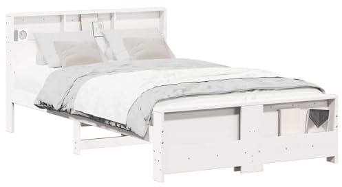 vidaXL Bed Frame with Headboard White 120 x 200 cm Engineered Wood, Modern Pine Wood Platform Bed Frame, Sturdy Minimalist Design, Quality Bedroom Furniture for Functional and Stylish Use