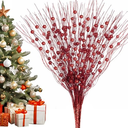 Confezione da 10 picchetti di fiori artificiali, bacche artificiali, steli di fiori stagionali, rami di caramelle natalizie, steli per albero di Natale, ghirlande e feste di Natale, vaso da ufficio