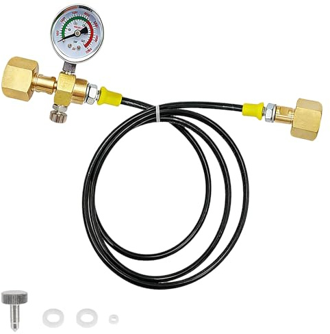 1,5m CO2 Adapter Hochdruckschlauch mit 3500 PSI Manometer, 2 × W21.8-14 (DIN477) Messinggewinde, Co2 Flasche mit Schlauch Soda Schlauch für Anschluss an grössere CO2 Flaschen, Kohlensäureflasche