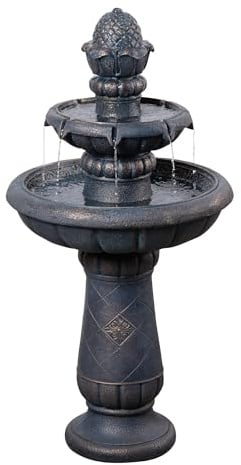 Teamson Home Fontaine Bain d’Oiseaux extérieure 99 cm à 2 Niveaux, Bassin Peu Profond, Finition Pierre cuivre Antique, Flux Doux