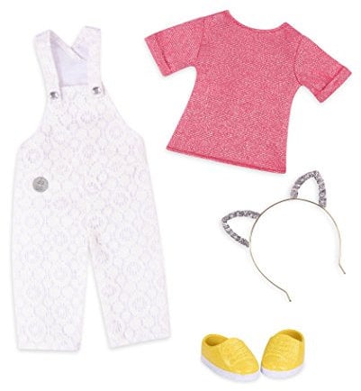Glitter Girls - Glitzern und Glamour! - Glitter Girls Puppenkleidung - Latzhose Outfit - Katzenohren-Stirnband - 36 cm Puppen-Zubehör - Spielzeug für Kinder ab 3 Jahren