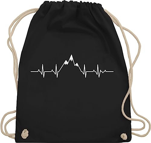 Turnbeutel Rucksack - Symbol und Zeichen Outfit - Herzschlag Berge - Unisize - Schwarz - geschenke für bergsteiger berg beutel wander bags hiking tasche bergen sportbeutel wandern sporttasche