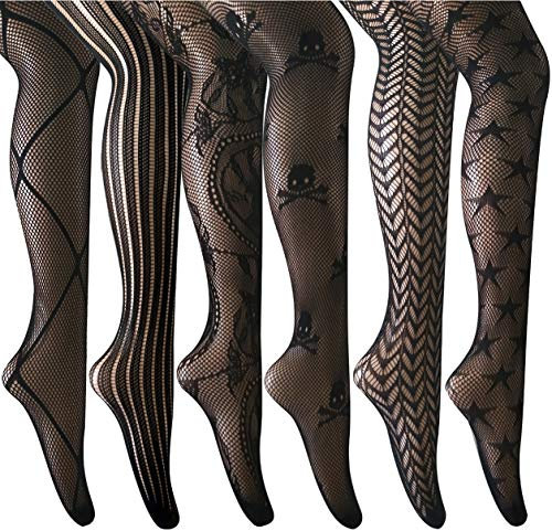 ANDIBEIQI 6 Pairs Donna Calze a rete pizzo floreale collants collant Nero Floreale Antico Taglia unica