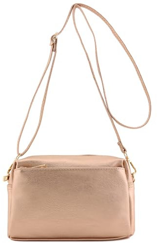 FashionPuzzle Petit sac à bandoulière triple fermeture éclair, rose gold, Taille unique