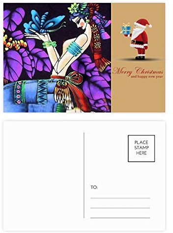 Frau Schmetterling Romantik Mondlicht Baum Santa Claus Postkarten-Set Dankeskarte Mailing 20 Stück