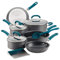 Rachael Ray 81123 Create Delicious Hard Anodized Nonstick Cookware Pots and Pans Set, Aluminum, Gray with Teal Handles