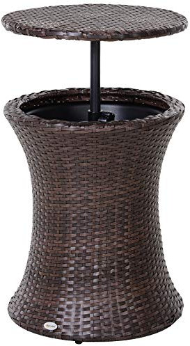 Outsunny Seau à Glace Table Basse 2 en 1 Ø 48 x 83H cm métal époxy résine tressée Imitation rotin Marron