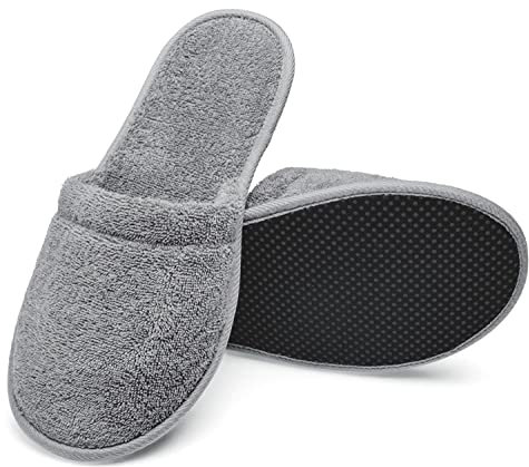 Arus Ciabatte da Bagno – 1 Paio Ciabatte Mules in Spugna 100% Cotone – Antiscivolo, Leggere, Traspiranti – Uomo Donna per Hotel, Spa, Piscina, Doccia, Viaggio, Grigio, 43-46, GR-2