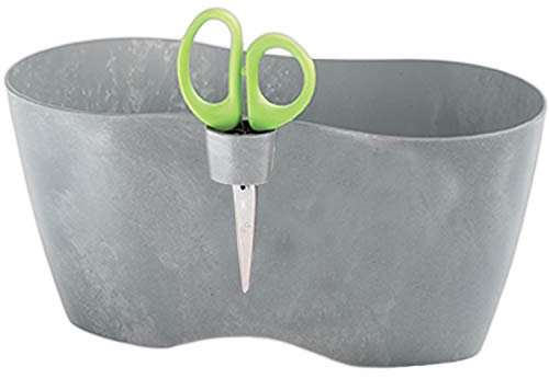 Erhard-Trading Kräutertopf MEDRA DOBLO + Schere für Kräuter 25 x 15 cm Betongrau Blumentopf Doppel
