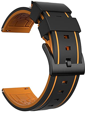 ULLCHRO Uhrenarmband Ersatzarmband Gummi Armbanduhr Wasserfest Bicolor 20 22 24 26 mm Kautschuk Uhrenband mit Gebürstete Edelstahl Wölbung 20mm Orange Schwarz