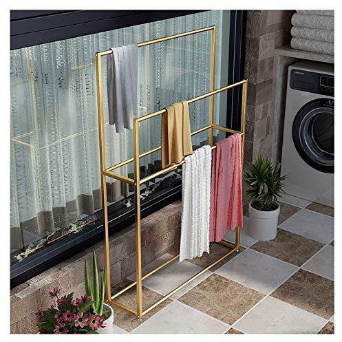Soporte para toallas de piscina para exteriores, organizador de toallas de mano de metal de 2 niveles con base robusta, resistente y resistente al óxido toallero, color dorado (85 x 20 x 110 cm)