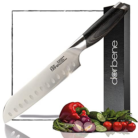 DarBene Santokumesser P-Series 18cm Profi Küchenmesser aus deutschem Edelstahl, ergonomischer Pakka Holzgriff, Kochmesser für Privat und Restaurants, nachschleifbar
